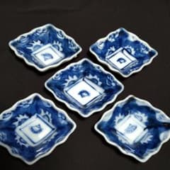 染付 菱形 変形 豆皿 醤油皿 5客 明治 大正 昭和 - メルカリ