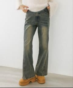 Heather ハイウエストワイドフレアデニムパンツ ブルー　S