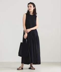 ne quittez pas コットンボイルシャーリングスリーブレスドレス M
