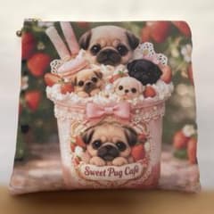 フラットポーチ パグ柄 パフェ 両面パネル ❤️ハンドメイド - メルカリ