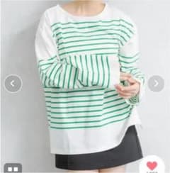 パネルボーダービッグTシャツ　バスクボーダー　グリーン　緑　ボーダーのサムネイル