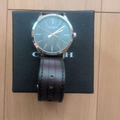 COACH 腕時計 W1545 クォーツ 黒文字盤 ダークブラウンレザーベルト 