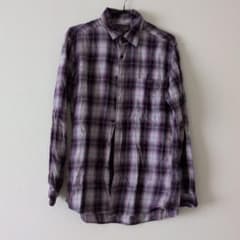 UNIQLO ユニクロ チェック柄 長袖 フランネルシャツ パープル 紫 Mのサムネイル