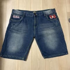 大きいサイズ6Lデニムハーフパンツ ミニーリボン刺繍のサムネイル