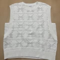 【LEPSIM】透かし編みニットベスト フリーサイズ 白 レイヤード 重ね着