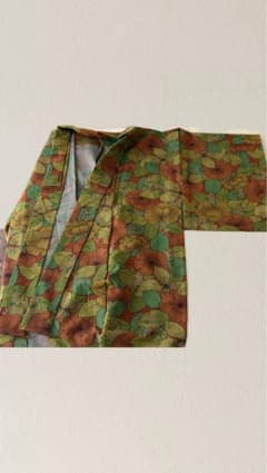 昭和レトロ ヴィンテージ浴衣 大柄 花柄 オレンジ 緑 カラフルのサムネイル