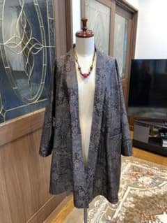 着物リメイク　ヌルッ!シャカシャカ♪大島紬のコート　大きめサイズのサムネイル