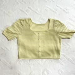 半袖ニット 黄緑と白のチェック柄 Lサイズのサムネイル