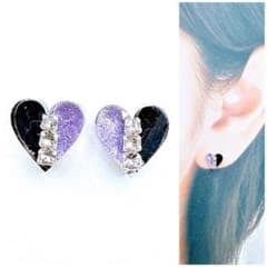 jelブラック×Mag jelパープルバイカラー8mmハートピアス/イヤリング