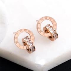 【新品】ピアス ローマ数字 リング ピンクゴールド ダイヤ ステンレスのサムネイル