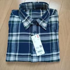 UNIQLO フランネルチェックシャツ 長袖 ブルー Lのサムネイル