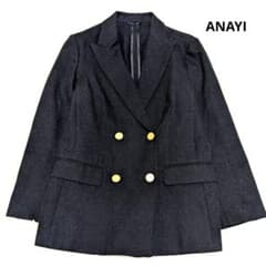（美品）アナイ　ANAYI ダブルテーラードジャケット　金ボタン ブラック　S ✨美品✨ アナイ ブレザー ダブルジャケット 金ボタン ブラック S