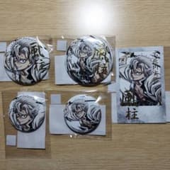 鬼滅の刃 風柱 不死川実弥 幕間画くじ 缶バッジ 4個、箔押しチェキ風 