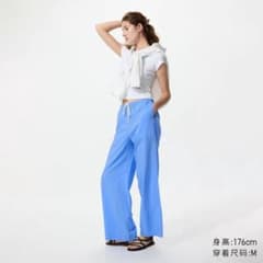 ユニクロ ブルー リネンパンツ S サイズ　ほぼ新品　傷なしのサムネイル
