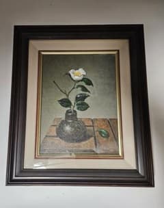 小阪正次『白椿』1978年　油彩4号　直筆サイン有 　一枚の絵取扱 額装 小阪正次『白椿』1978年 油彩4号 直筆サイン有 一枚の絵取扱 額装