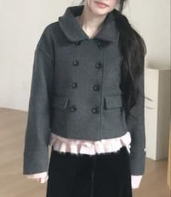 Aelina スタンドカラーダブルブレストメルトンコート ピーコート