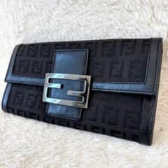 フェンディ　マンマバケット　ズッキーノ　長財布　キャンバス　レザー　本革　黒 フェンディ マンマバケット ズッキーノ 長財布 キャンバス レザー 本革