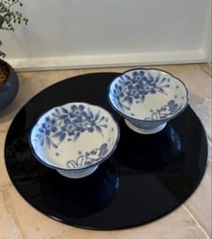 Disney Mickey Mouse Small Bowls (Set of 2) - Cherry Blossom Floral Pattern, Japanese Tableware, High Base, Blue and White Style