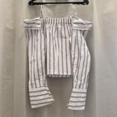 FOREVER 21 ストライプ オフショルダー 長袖 ブラウス Sのサムネイル