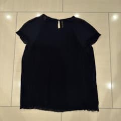 ZARA プリーツ 半袖ブラウス ネイビー - 4