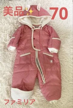 美品】familiar チェック柄ウサギ耳 ジャンプスーツ 70 - メルカリ