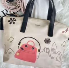 殿内真帆コラボ・希少 】フルラ ハンドバッグ 2way ナイロン ペール 