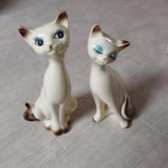 美品 ヴィンテージ 猫の置物 陶器 昭和レトロ シャム猫 - メルカリ