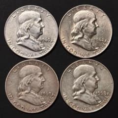 1958〜1963 アメリカ フランクリン ハーフダラー 50セント 銀貨 4枚