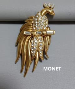 z25 MONET 金色孔雀 デザイン ブローチ ラインストーン ゴールド