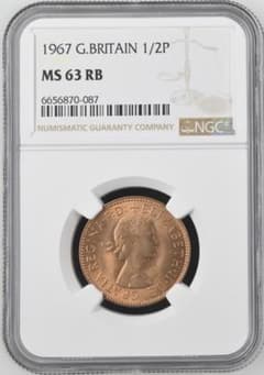 NGC-MS63RB イギリス　 エリザベス2世　1967 1/2ペニー　銅貨 NGC-MS63RB イギリス エリザベス2世 1967 1/2ペニー 銅貨 - メルカリ