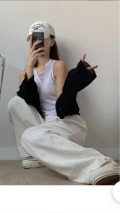 amoodコットン　ハイウエスト　ワイドパンツ　裾スナップ　ショートL