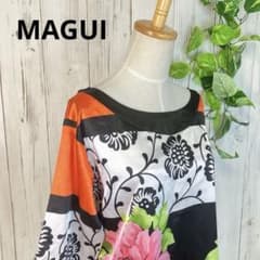 MAGUI ＊ 七分袖 サテンプリント ブラウス（柄入りサテンブラウス）