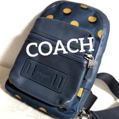 eo13 COACH ネイビー ドット柄 ワンショルダーバッグ - メルカリ