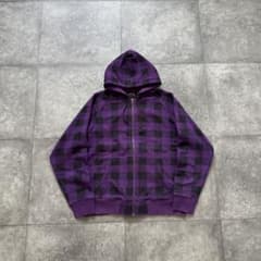 old stussy 00s ジップパーカー パープル ブラック チェック 総柄 