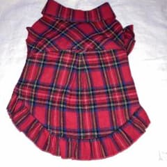 犬用 チェック柄 フリルワンピース レッドのサムネイル
