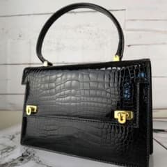 【美品】MОTО☆シャイニングクロコ　リアル　金金具　ハンドバック　フォーマル 美品】MОTО☆シャイニングクロコ リアル 金金具 ハンドバック