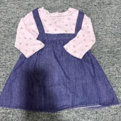 petit main デニムワンピース 80cm ロンパース　花柄　サロペット