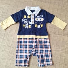 【西松屋】ベビー ロンパース 長袖 飛行機柄 重ね着風　80