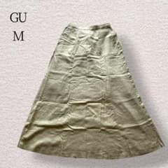 GU/リネンブレンドフレアロングスカート グリーン M 222-323130
