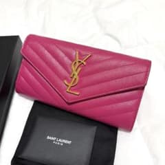 SAINT LAURENT サンローラン レザー キャビアスキン 長財布 ピンク