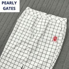 パーリーゲイツ ゴルフ ロングパンツ 格子チェック ホワイト ロゴ刺繍