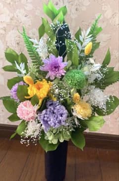 豪華 大きめ高さ45センチ プリザーブドフラワー 仏花 1基 花器あり