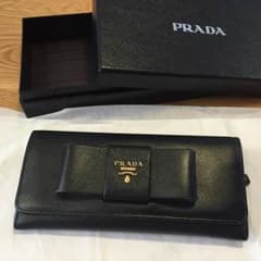 PRADA プラダ サフィアーノ リボン 長財布 小銭入れ有  黒のサムネイル