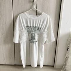 しまむら/半袖シャーリングTシャツ　　丈長めホワイトL(美品)のサムネイル