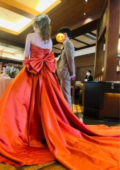 テラコッタのカラードレス リボン・パニエ付き ウエディングドレス 