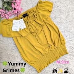 新品✨Yummy Grimes オフショルブラウス M マスタード リボン紐付のサムネイル