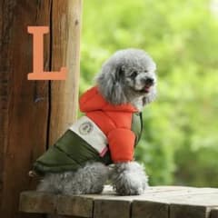 犬用　ダウンジャケット　オレンジ/白/カーキ　ペット　フェイクダウンのサムネイル