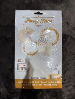 Party Fans ゴールド＆ホワイト ペーパーファンセットのサムネイル