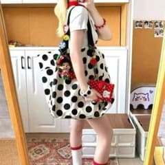 ドット柄 トートバッグ ホワイト×ブラックのサムネイル