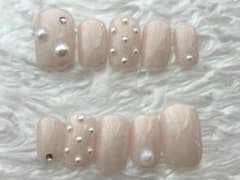 Pink Beige ｜ネイルチップ ｜パールネイル |韓国ネイル ｜大人可愛いのサムネイル